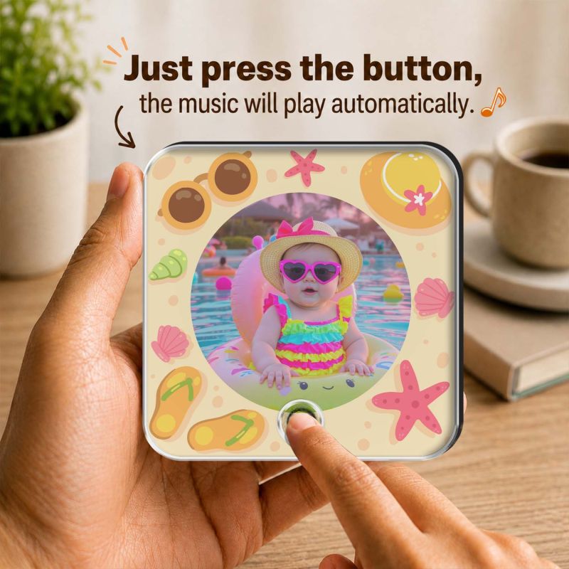 Personalized Beach Theme Baby Photo Musical Fridge Magnet for Boys & Girl  Photo Magnet Gift for Kids, Family, Baby Shower, Birthday, Home Kitchen Decor  Return Gift